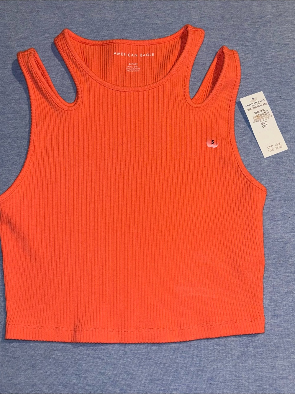 American Eagle Outfitters Ribbed Orange Cutout Crop Tank